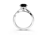Baguette Engagement Ring Setting for Fancy Black Round Cut Center with Alternating Bar-Set Band and Prong Head in Sterling Silver