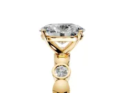 Solitaire Engagement Ring Setting for Oval Center with Beaded Bezel Station Band and Prong Head in Yellow Gold
