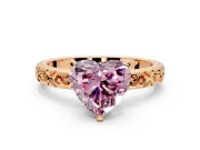 Solitaire Engagement Ring Setting for Fancy Pink Heart-Shaped Center with Scrollwork Band and Prong Head in Rose Gold