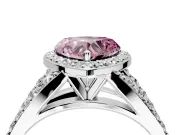 Halo Engagement Ring Setting for Fancy Pink Heart-Shaped Center with Narrow Pave Split Shank and Prong Head in White Gold
