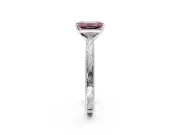 Solitaire Engagement Ring Setting for Fancy Pink Emerald Cut Center with Engraved Milgrain Band and Prong Head in Sterling Silver