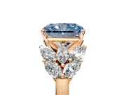 Leaf Cluster Engagement Ring Setting for Fancy Blue Radiant Cut Center with Marquise Accents and Prong Head in Rose Gold