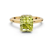 Hidden Halo Engagement Ring Setting for Fancy Yellow Radiant Cut Center with Plain Rounded Band and Prong Head in Yellow Gold