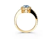 Accent Halo Engagement Ring Setting for Fancy Blue Oval Center with Full-Length Pave Band and Prong Head in Yellow Gold