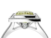 Halo Engagement Ring Setting for Fancy Yellow Princess Cut Center with Milgrain Pave Band and Bezel Head in Sterling Silver