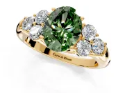 Cluster Engagement Ring Setting for Fancy Green Oval Center with Round Cut Accent Frame and Prong Head in Yellow Gold