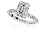 Solitaire Engagement Ring Setting for Emerald Cut Center with Micro Pave Band and Prong Head in Sterling Silver