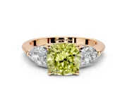 3 Stone Engagement Ring Setting for Fancy Yellow Cushion Cut Center with Large Pear-Shaped Accents and Prong Head in Rose Gold