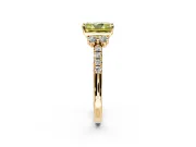 Paired Accent Engagement Ring Setting for Fancy Yellow Radiant Cut Center with Pave Band and Prong Head in Yellow Gold