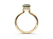 Hidden Halo Engagement Ring Setting for Fancy Green Princess Cut Center with Plain Rounded Band and Prong Head in Yellow Gold
