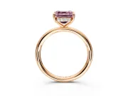 Hidden Halo Engagement Ring Setting for Fancy Pink Asscher Cut Center with Thin Rounded Band and Prong Head in Rose Gold