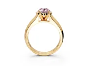 Halo Engagement Ring Setting for Fancy Pink Oval Center with Knife Ridge Cathedral Band and Prong Head in Yellow Gold