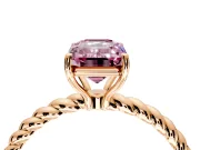 Solitaire Engagement Ring Setting for Fancy Pink Emerald Cut Center with Plain Twisted Rope Band and Prong Head in Rose Gold