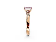 Side Accent Engagement Ring Setting for Fancy Pink Radiant Cut Center with Accent Shoulders and Prong Head in Rose Gold