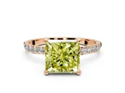 Solitaire Engagement Ring Setting for Fancy Yellow Princess Cut Center with Pave Accents and Prong Head in Rose Gold