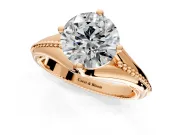Solitaire Engagement Ring Setting for Round Cut Center with Milgrain Cathedral Band and Prong Head in Rose Gold