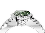 Halo Engagement Ring Setting for Fancy Green Heart-Shaped Center with Wide-Open Pave Split Shank and Prong Head in Sterling Silver