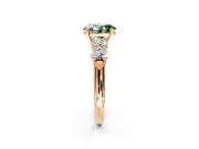 5 Stone Engagement Ring Setting for Fancy Green Oval Center with Graduated Accents and Prong Head in Rose Gold