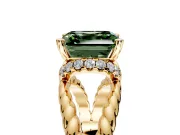 Halo Engagement Ring Setting for Fancy Green Asscher Cut Center with Rope Twist Split Shank and Prong Head in Yellow Gold