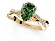 Crossover Engagement Ring Setting for Fancy Green Pear-Shaped Center with Pave and Plain Strands and Prong Head in Yellow Gold