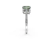 Cathedral Engagement Ring Setting for Fancy Green Asscher Cut Center with Antique-Style Pave Band and Prong Head in Platinum