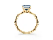 Solitaire Engagement Ring Setting for Fancy Blue Asscher Cut Center with Bamboo Band and Prong Head in Yellow Gold