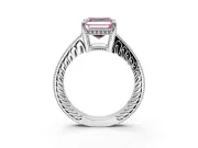 Engraved Engagement Ring Setting for Fancy Pink Asscher Cut Center with Milgrain Pave Band and Prong Head in Platinum