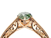 Solitaire Engagement Ring Setting for Fancy Green Marquise Center with Engraved Pave Band and Prong Head in Rose Gold