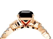 Leaf Motif Engagement Ring Setting for Fancy Black Emerald Cut Center with Pave Band and Prong Head in Rose Gold