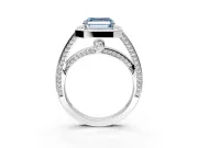 Halo Engagement Ring Setting for Fancy Blue Asscher Cut Center with Framed Halo, Pave Band and Prong Head in White Gold