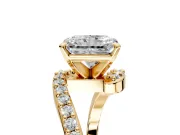 Solitaire Engagement Ring Setting for Radiant Cut Center with Pave Bypass Swirl Band and Prong Head in Yellow Gold
