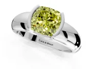 Tension Engagement Ring Setting for Fancy Yellow Cushion Cut Center with Wide Flat Band and Tension Head in White Gold