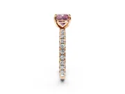 Solitaire Engagement Ring Setting for Fancy Pink Cushion Cut Center with Shared-Prong Accents and Prong Head in Rose Gold