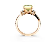 3 Stone Engagement Ring Setting for Fancy Yellow Asscher Cut Center with Round Cut Side Accents and Prong Head in Rose Gold