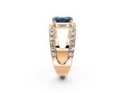 Solitaire Engagement Ring Setting for Fancy Blue Emerald Cut Center with Wide-Open Split Shank and Prong Head in Rose Gold