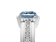 Halo Engagement Ring Setting for Fancy Blue Asscher Cut Center with Wide Band, Inlaid Accent Row and Prong Head in Sterling Silver