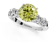 5 Stone Engagement Ring Setting for Fancy Yellow Round Cut Center with Graduated Accents and Prong Head in Platinum