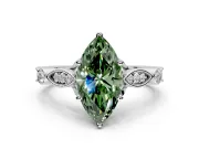 Solitaire Engagement Ring Setting for Fancy Green Marquise Center with Marquise and Bezel Accents and Prong Head in White Gold