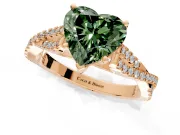 Solitaire Engagement Ring Setting for Fancy Green Heart-Shaped Center with Twisted Pave Split Shank and Prong Head in Rose Gold