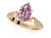 Solitaire Engagement Ring Setting for Fancy Pink Pear-Shaped Center with Multi-Row Accents and Prong Head in Rose Gold