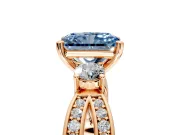 3 Stone Engagement Ring Setting for Fancy Blue Radiant Cut Center with Pave Twist Band and Prong Head in Rose Gold