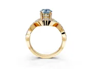 Halo Engagement Ring Setting for Fancy Blue Oval Center with Pave Infinity Twist Band and Prong Head in Yellow Gold
