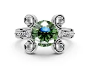 Solitaire Engagement Ring Setting for Fancy Green Round Cut Center with Twisted Band and Scroll Prong Head in Platinum