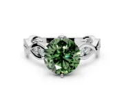 Solitaire Engagement Ring Setting for Fancy Green Round Cut Center with Accented Twist Band and Leaf Prong Head in Platinum