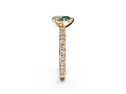 Solitaire Engagement Ring Setting for Fancy Green Pear-Shaped Center with Milgrain-Edged Pave Band and Prong Head in Rose Gold