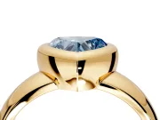 Solitaire Engagement Ring Setting for Fancy Blue Heart-Shaped Center with Wide Band and Bezel Head in Yellow Gold
