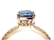 Solitaire Engagement Ring Setting for Fancy Blue Radiant Cut Center with Raised Channel Band and Prong Head in Rose Gold