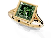 Solitaire Engagement Ring Setting for Fancy Green Princess Cut Center with V Split Shank and Bezel Head in Yellow Gold