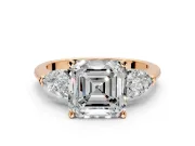 3 Stone Engagement Ring Setting for Asscher Cut Center with Large Pear-Shaped Accents and Prong Head in Rose Gold