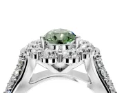 Large Accent Halo Engagement Ring Setting for Fancy Green Pear-Shaped Center with Pave Split Shank and Prong Head in Platinum